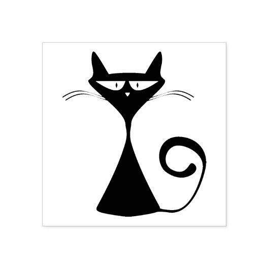 黒おもしろい猫イエローアイシルエット ラバースタンプ (インプリント)