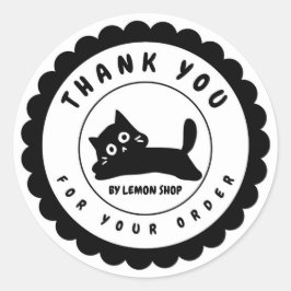 黒おもしろい猫サンキューサークカスタマイズル ラウンドシール