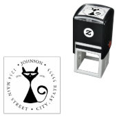 黒おもしろい猫シルエット戻りラベル セルフインキングスタンプ (インサイチュ)