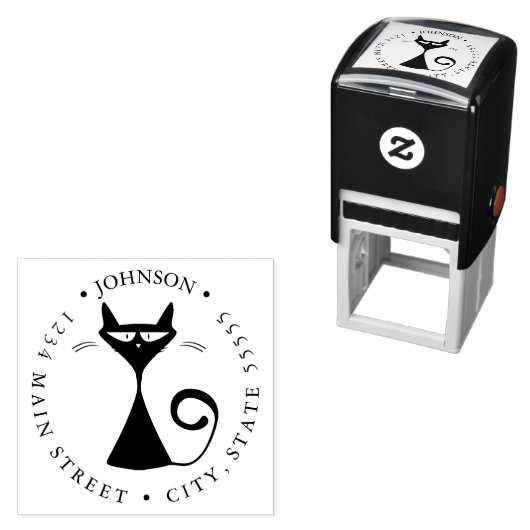 黒おもしろい猫シルエット戻りラベル セルフインキングスタンプ (インサイチュ)