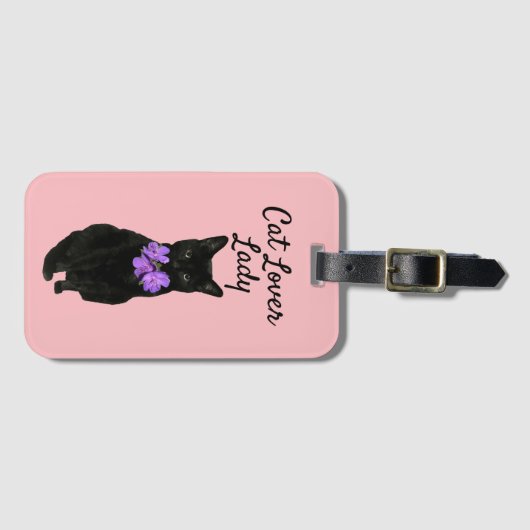 黒おもしろい猫フォトピンクカスタム色 ラゲッジタグ (正面横)
