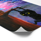 黒おもしろい猫フクロウ秋ムーンクリエイションアーツ ポスター (角)