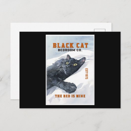 黒おもしろい猫ベッドルームザベッドズミーン猫好き ポストカード (正面/裏面)
