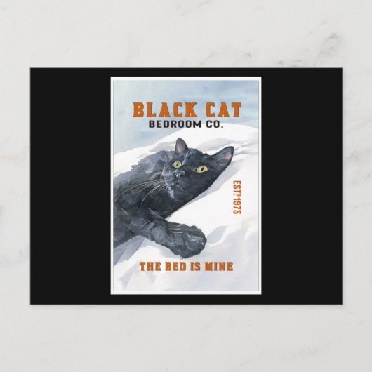 黒おもしろい猫ベッドルームザベッドズミーン猫好き ポストカード (正面)
