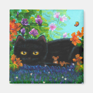 黒おもしろい猫マウス花Creationarts マグネット