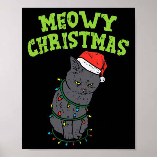 黒おもしろい猫ミオウィクリスマス猫おもしろい男の子 ポスター (正面)