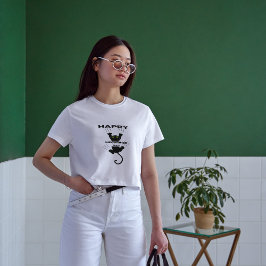 黒おもしろい猫ミオウ Tシャツ