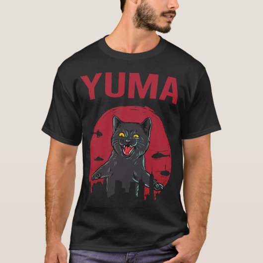 黒おもしろい猫ユマ Tシャツ (正面)