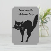 黒おもしろい猫怒ハローウィンパーティ招待状 招待状 (スタンド正面)