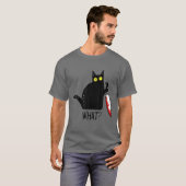 黒おもしろい猫?保持血ナイフメンウォム Tシャツ (正面フル)