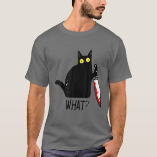黒おもしろい猫？保持血ナイフメンウォム Tシャツ