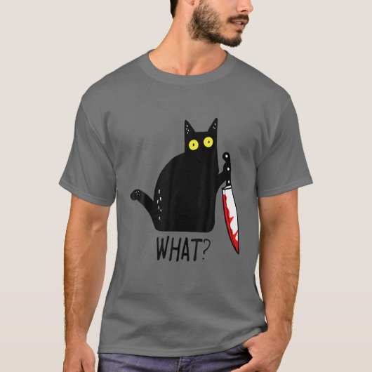 黒おもしろい猫?保持血ナイフメンウォム Tシャツ (正面)