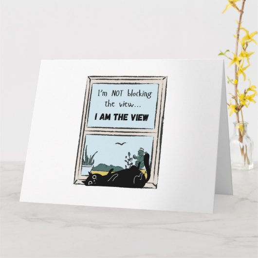 黒おもしろい猫、私が見ている カード (黄色い花)