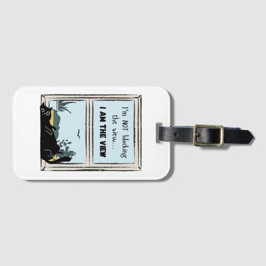 黒おもしろい猫、私が見ている ラゲッジタグ (正面横)