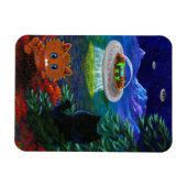 黒おもしろい猫UFOタビーキャットソー飛んでいるサー マグネット (横)