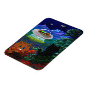 黒おもしろい猫UFOタビーキャットソー飛んでいるサー マグネット (左側)