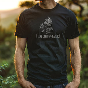黒おもしろい玉ねぎ・ニンニク Tシャツ