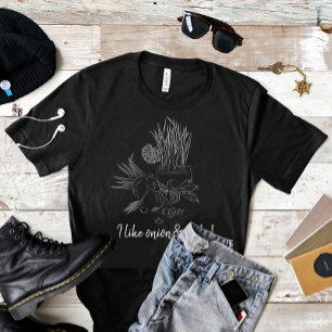 黒おもしろい玉ねぎ・ニンニク Tシャツ