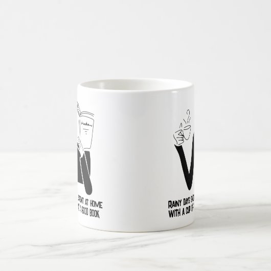 黒おもしろい白の雨の日マグ コーヒーマグカップ (中央)