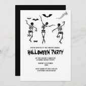 黒おもしろい白ハロウィーン 招待状 (正面/裏面)