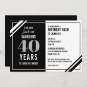 黒おもしろい白40歳の誕生日パーティー 招待状 (正面/裏面)