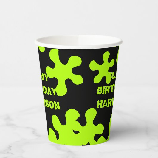 黒おもしろい緑スライム名前をカスタムする誕生日 紙コップ (左)