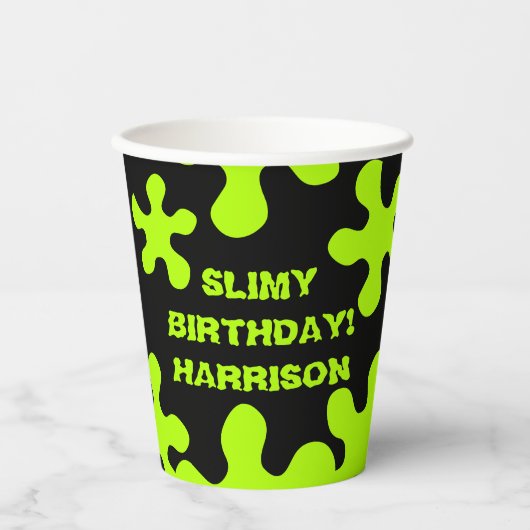 黒おもしろい緑スライム名前をカスタムする誕生日 紙コップ (正面)