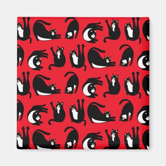 黒おもしろい赤キャットフィットネス マグネット (正面)