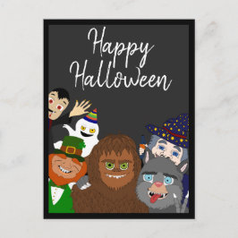黒おもしろい超自然生物ハッピーハローウィン ポストカード