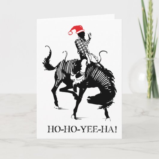 黒おもしろい馬に乗ったクリスマス・ロデオ・サンタ シーズンカード (正面)
