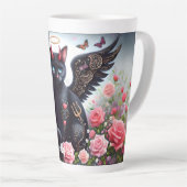 黒おもしろい鬼と天使の猫 カフェラテマグ (右アングル)