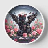 黒おもしろい鬼と天使の猫 壁時計 (正面)