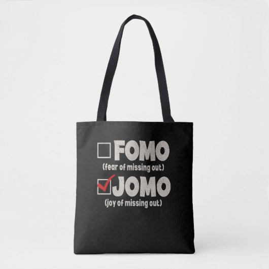 黒おもしろいFOMO JOMOチェックボックスIntrovert トートバッグ (正面)