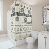 黒およびクリームの泥の布の幾何学的なストライプ シャワーカーテン (インサイチュ)