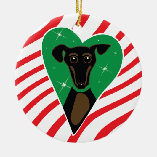 黒およびタンのクリスマス犬のオーナメント セラミックオーナメント (正面)