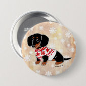 黒およびタンのダックスフントのかわいい目 缶バッジ (正面&裏面)