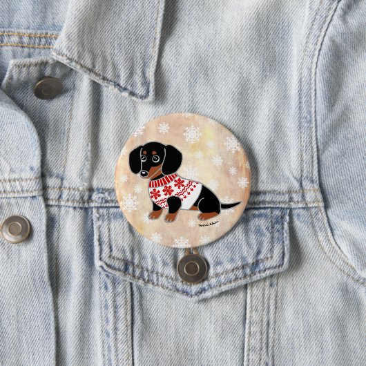 黒およびタンのダックスフントのかわいい目 缶バッジ (インサイチュ)