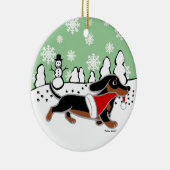黒およびタンのダックスフントのクリスマスのランニング セラミックオーナメント (右)