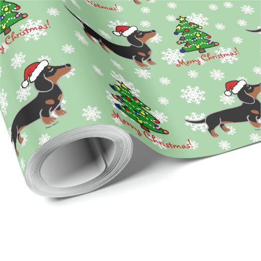 黒およびタンのダックスフントのクリスマスの提起 ラッピングペーパー (ロールコーナー)