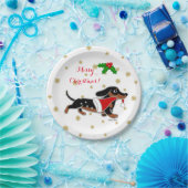 黒およびタンのダックスフントの連続したクリスマスのプレート ペーパープレート (パーティー)