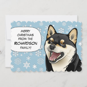 黒およびタンの柴犬のメリークリスマスカード シーズンカード
