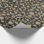 黒およびタンの花模様 ラッピングペーパー (角)