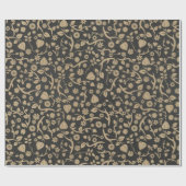 黒およびタンの花模様 ラッピングペーパー (フラット)