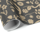 黒およびタンの花模様 ラッピングペーパー (ロールコーナー)