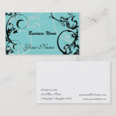 黒およびターコイズの花の名刺 名刺 (正面/裏面)