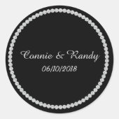 黒およびダイヤモンドのモノグラムの結婚式のステッカー ラウンドシール (正面)
