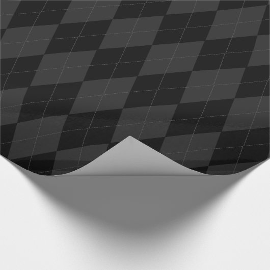 黒およびチャコールグレーのダイヤモンドのアーガイルパターン ラッピングペーパー (角)