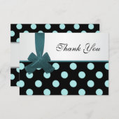 黒およびティール(緑がかった色)の水玉模様は感謝していしています サンキューカード (正面/裏面)