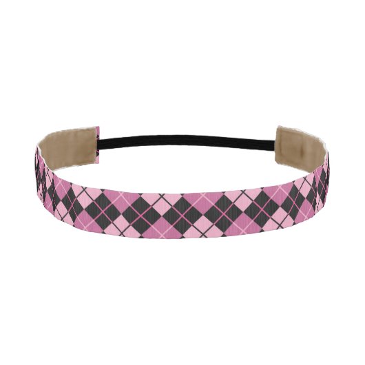 黒およびピンクのアーガイル柄のなパターン アスレチックヘッドバンド (正面)