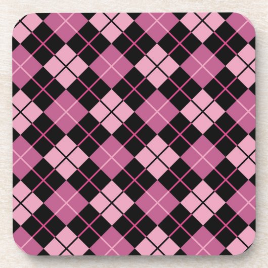 黒およびピンクのアーガイル柄のなパターン コースター (正面)